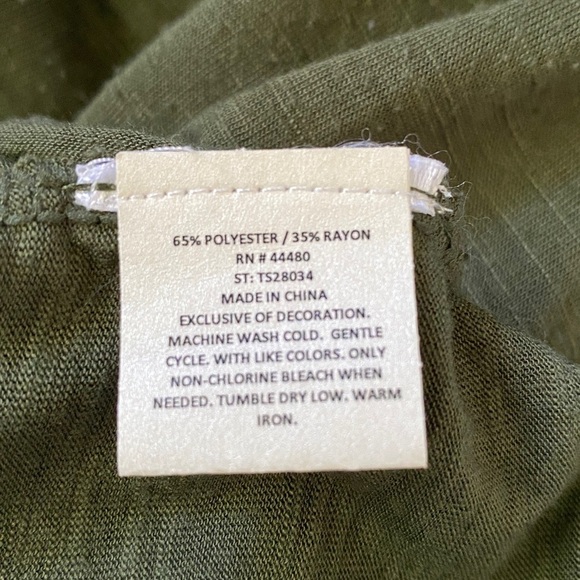 FOURTEENTH PLACE embroidered olive green flutter short tie sleeve tunic size 2XL - Picture 6 of 9